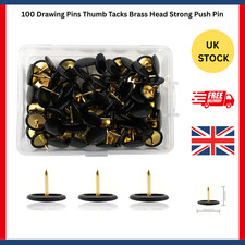 100 Drawing Pins Thumb Tacks Brass Head Strong Push Pin Card Board Elegant Black