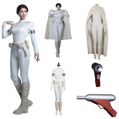 padme amidala white dress Lake - Padme Adult Gown Crop top Pants Arm cuffs Belt with pouches Shin gauntlets Long sleeves Pullover closure Material Wars Queen Padm Naberrie Amidala