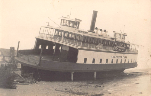 1938 RPPC Fährboot Gouverneur Carr auf Grund Jamestown nach Hurrikan RI