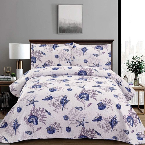 Twin Size Quilt Set Beach Quilt Bedding Twin Quilts Bedspread Coverlet Coasta...
