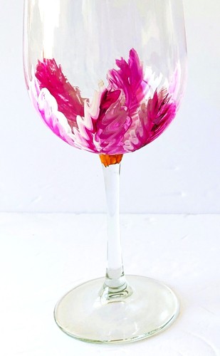 Signed Hand Painted Pink Wildflower Wine Glasses Set of 2 Artist Floral Stem - Picture 2 of 13