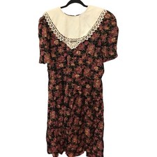 Floral Prairie Dress Lace Collar Vintage Style Cottagecore Midi Large