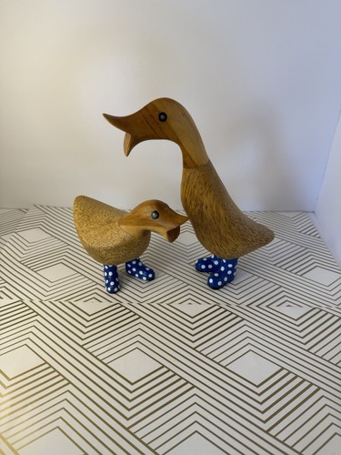 Dcuk Medium Wood Duck Figures Mom & Baby Blue Polka Dot Boot Preowned Wellies
