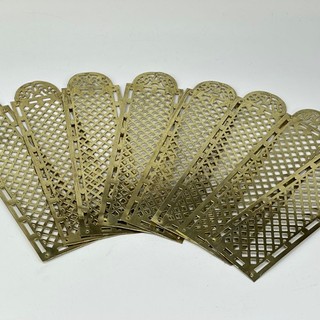 Antique French Set Of 8 Punched Brass Fretwork Finger Plates For Period Doors