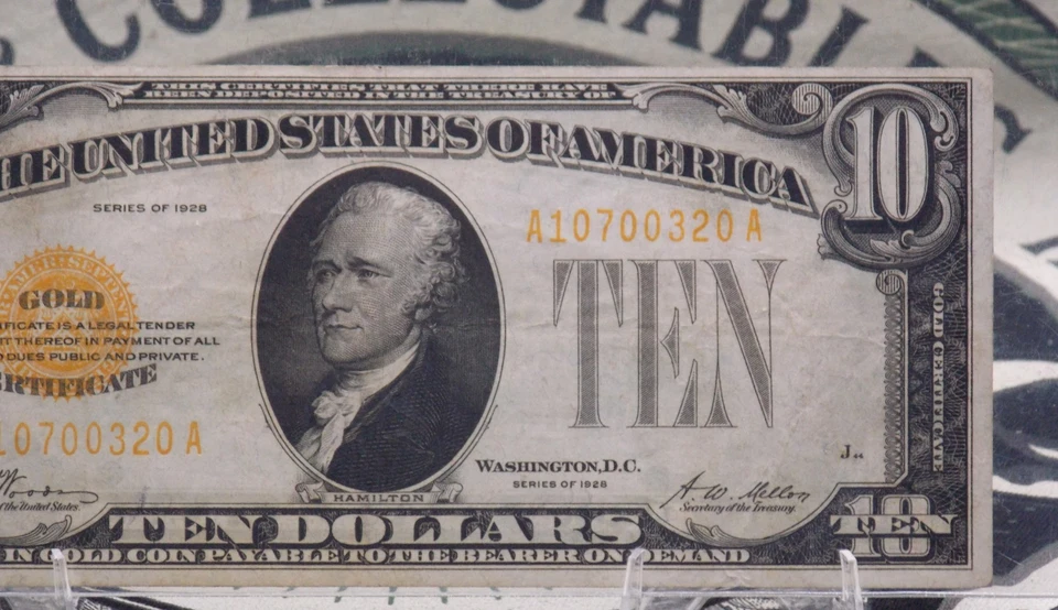 1928 年 10 美元黄金证书小钞票 Fr#2400 PCGS VF30 PPQ #366 ECC&C, Inc. — 第 3/4 张图片