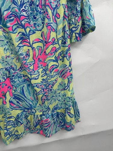 Lilly Pulitzer Dress Kids Large Green Blue Coral Cold Shoulder Preppy Spring - Bild 7 von 7