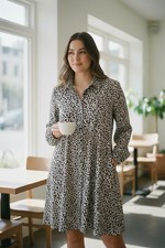 NWOT LOFT Plus Leopard Print Shirt Dress Women's 22 NWT Long Sleeve Midi