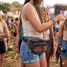 Vtg Leather Patchwork Fanny Pack Waist Bag Unisex Boho Festival Retro Travel