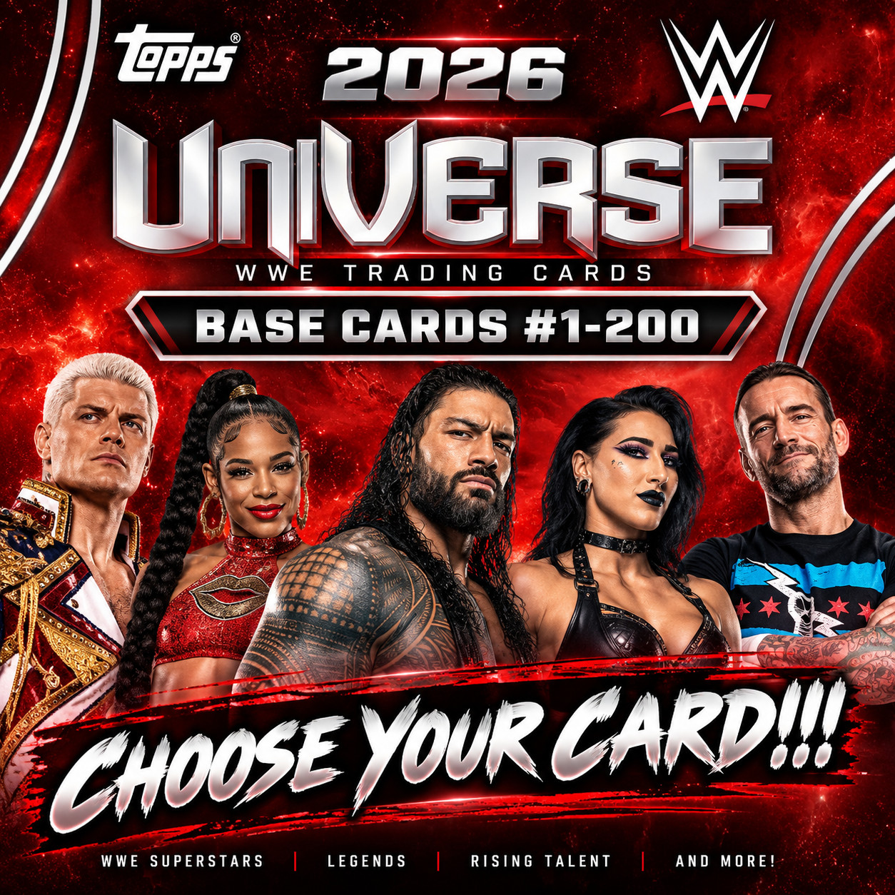 (2 Card Minimum) - 20% off 3+ | 2026 Topps Universe WWE Base Cards #1-200 