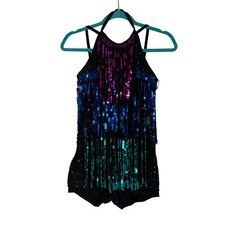Weissman Sequin Fringe Dance Leotard Costume Multi Color Pink Blue Teal 10926 SA
