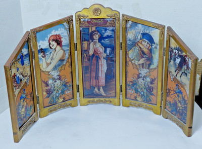 1986 Coca-Cola 5 Panel 4 Seasons Stained Glass Table Screen L.E.100th Anniv.