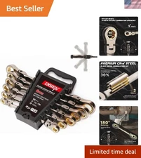 6PCS 90 Teeth Ratcheting Wrench Set Double Box End Flex Head with Gray Nickel...