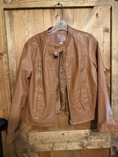 Miss London Tan Leather Jacket Size Large