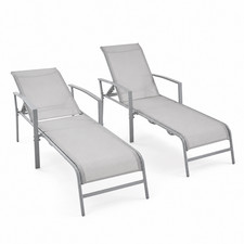 The Very Collection Set of 2 Adjustable Garden Sun Loungers Silver Grey