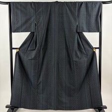 JAPANESE KIMONO TSUMUGI BLUE-GRAY 162.5cm 5 ft 4 in PURE SILK B1281