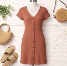 NWT DIP Brand Ribbed Short Sleeve Button Down V-Neck Dress Women's Size XS