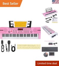 Portable Pink Electronic Keyboard Piano with Microphone & Music Stand for Kids