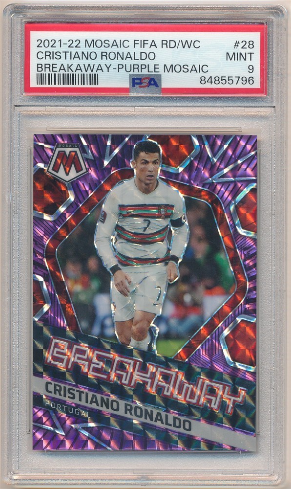CRISTIANO RONALDO 2021/22 MOSAIC FIFA BREAKAWAY PURPLE PRIZMS #38/50 PSA 9 MINT