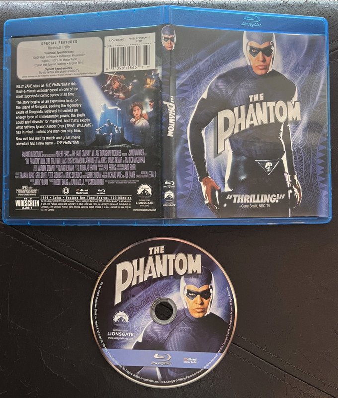 THE PHANTOM (1996) on Blu-ray, Billy Zane, Catherine Zeta-Jones, Kristy Swanson