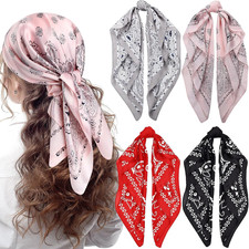 4 Pcs 27'' Square Satin Bandanas for Women, Paisley Head Scarves Neck Hair Wrap