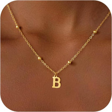 Initial Necklaces for Women Girls - 14K Gold Plated Bead Initial Letter Necklace