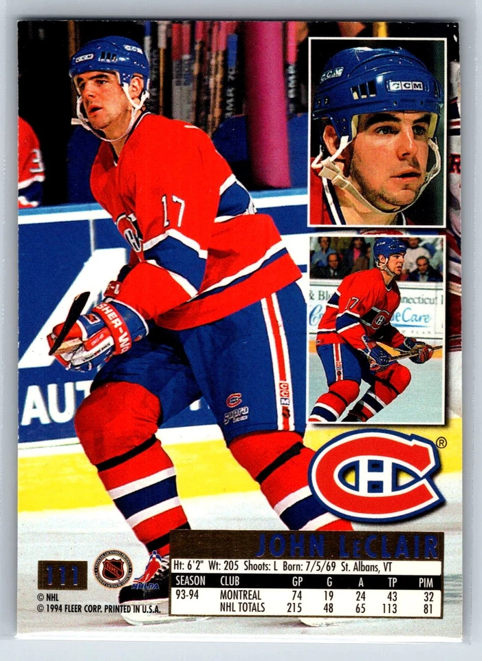1994-95 Fleer Ultra John LeClair Montreal Canadiens #111 - Image 2 of 2