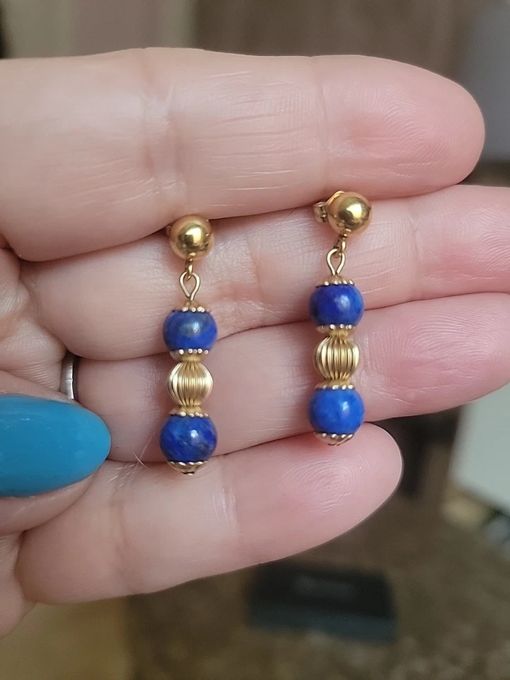 Lapis Lazuli 14k Yellow Gold Dangling Earrings - Image 3 of 4