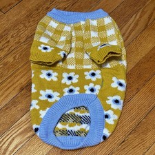 Cider XL Cat or Small Dog Yellow Sweater with Blue Flower Accents