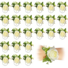 24 Pcs Wedding Rose Wrist Corsage Wristlet Band for Bridal Bridesmaid Women F...