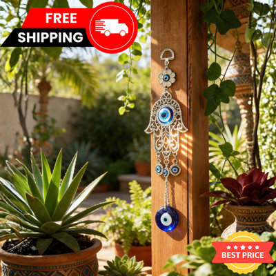 Blue Evil Eye Hamsa Hand Wall Hanging Turkish Protection Amulet Home Decor