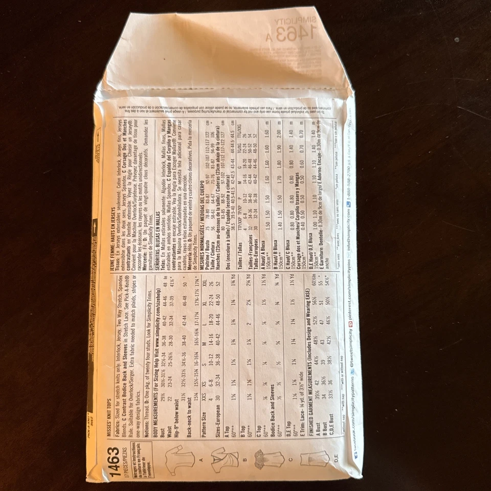 UNCUT Simplicity Pattern 1463 Misses' Knit Tops Sizes XXS-XXL - Image 2 of 3