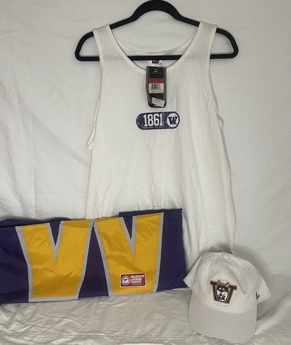 #127- Vintage UW Huskies Bundle With Flag, Hat, And Tank Top Size L