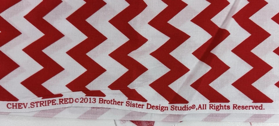 Red & White Chevrons Quilt Cotton, Brother Sister Chev Stripe N2299 - Image 3 of 3