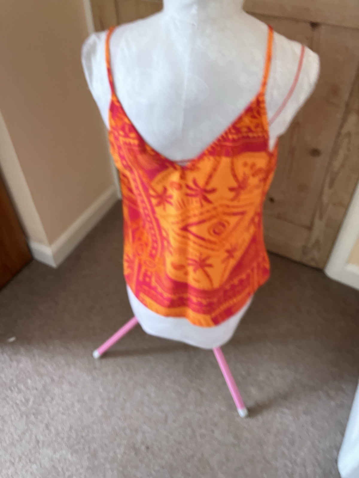 Women’s M Orange/Pink Geometric Cami Camisole Spaghetti Strap Top image 2