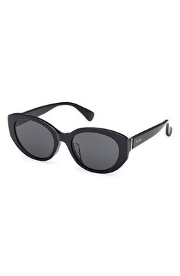 New Max Mara Women Authentic 54mm Round Sunglasses Shiny Black / Smoke