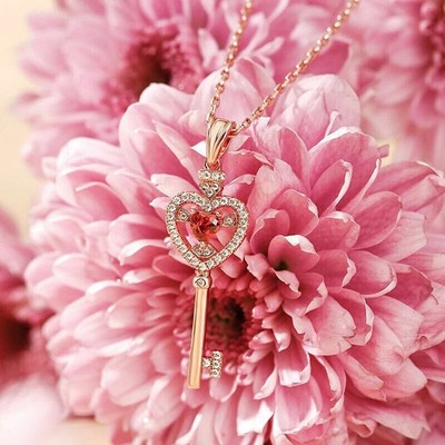 Beautiful 1.40Ct Heart Cut Red Ruby Key Pendant 14K Rose Gold Over 18''Free Chain
