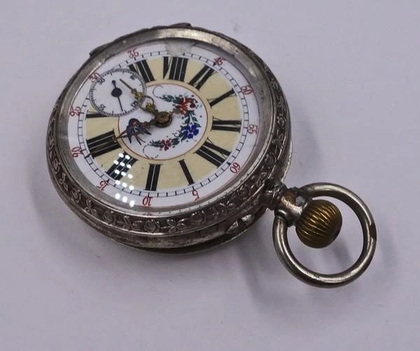 Taschenuhr Trachtenuhr in versilbert Emailzifferblatt Tracht Herren - Bild 2 von 4