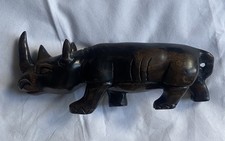 Hand Carved Kenyan Rhino Wooden Figurine Sculpture 32 CM Long Repaired Horn