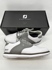 Footjoy Myjoys Traditions Series Golf Shoes White Grey MHF Logo Size 11 Wide