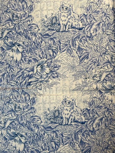 Fabric RARE Willow Mews by Judy Sabanek RJR Fashion Cat Blue Toile 24” L x 44” W - Picture 5 of 7