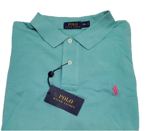 NWT Ralph Lauren Polo Classics Mesh Mens S/S Shirt Teal Green w Pink Pony XXL