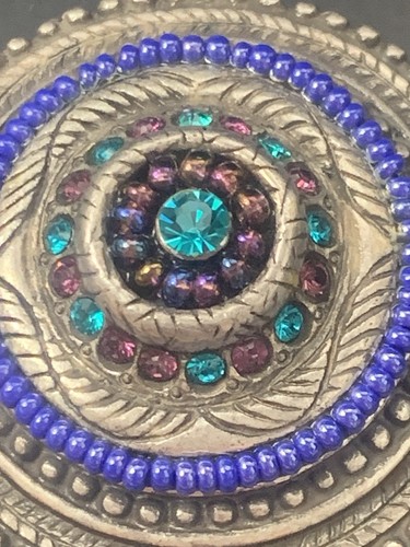 Chico's Statement Pendant Necklace Antiqued Silver Tone Blue Glass Beads C3 - Picture 13 of 17