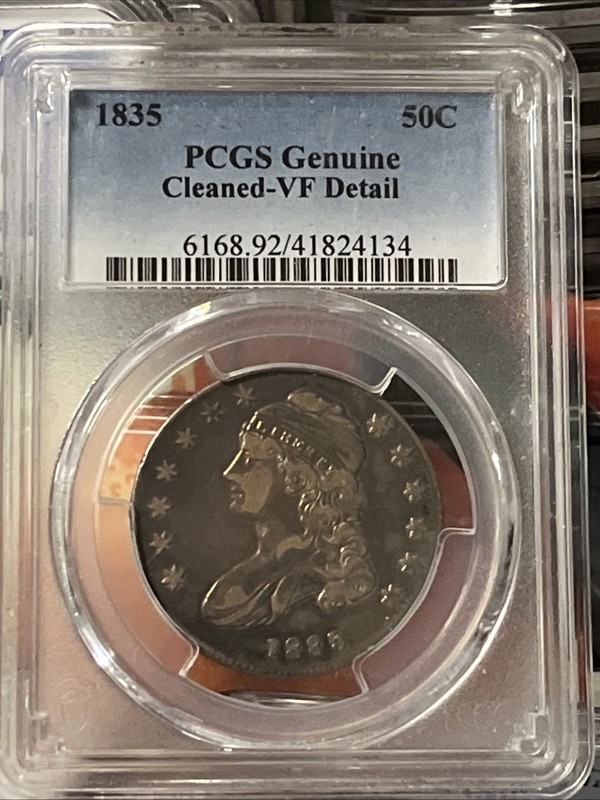 1835 Silver Capped Bust Half Dollar 50C PCGS VF Very Fine Detail Cleaned