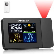 Projection Alarm Clock with Weather Station Indoor Outdoor Thermometer