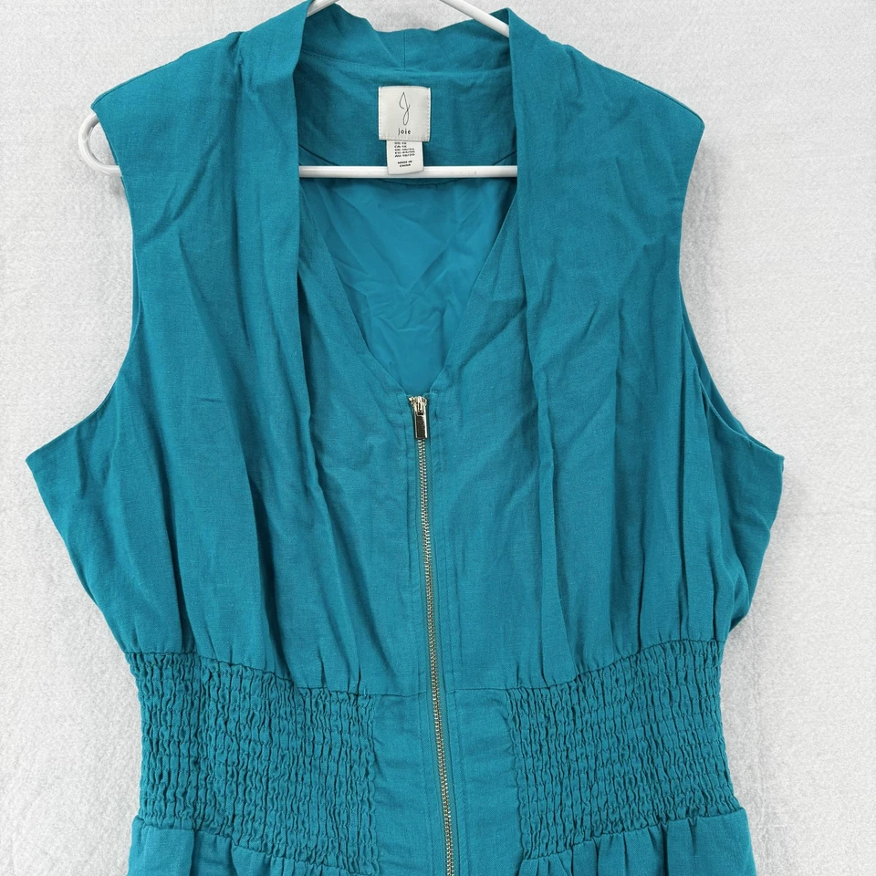 Vestido Joie para mujer 1X verde azulado sin mangas cremallera frontal cintura ajustada mezcla de lino midi Foto 4 de 4