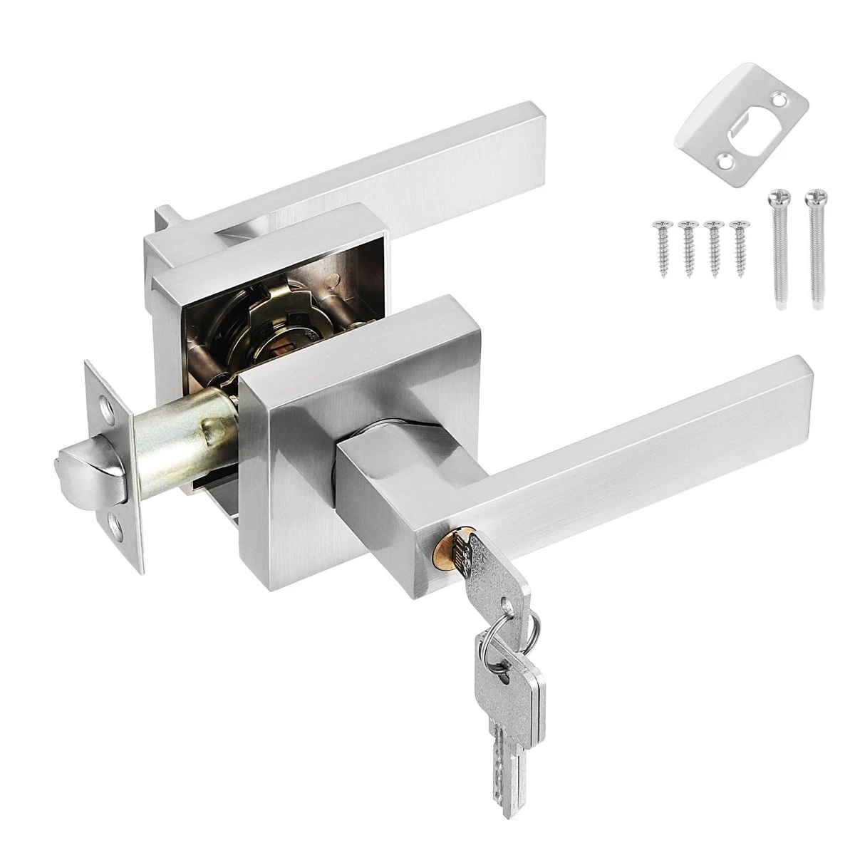 HSEAMALL Door Lever Handle Lock,Interior Door Handle with Lock and Key Square