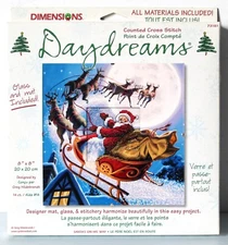 Santa's On His Way Counted Cross Stitch Kit w Glass & Mat Dimensions Daydreams