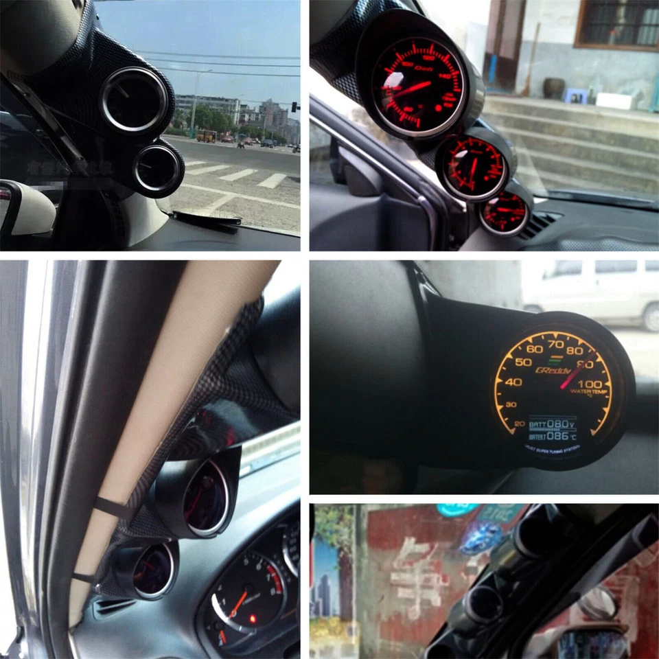 2" 52mm Universal Car Pillar 3 Hole Triple Gauge Meter Mount Holder Pod Black Foto 2 de 4