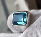 Natural Swiss Blue Topaz Gemstone with 925 Sterling Silver Ring For Men's.