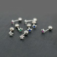 TINY Star Sterling Silver CZ Screw Back Helix Tragus Stud Earrings A4120